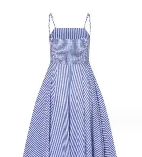 Summer Sleeveless Stripe Midi Dress with Pleated Skirt - Image 4
