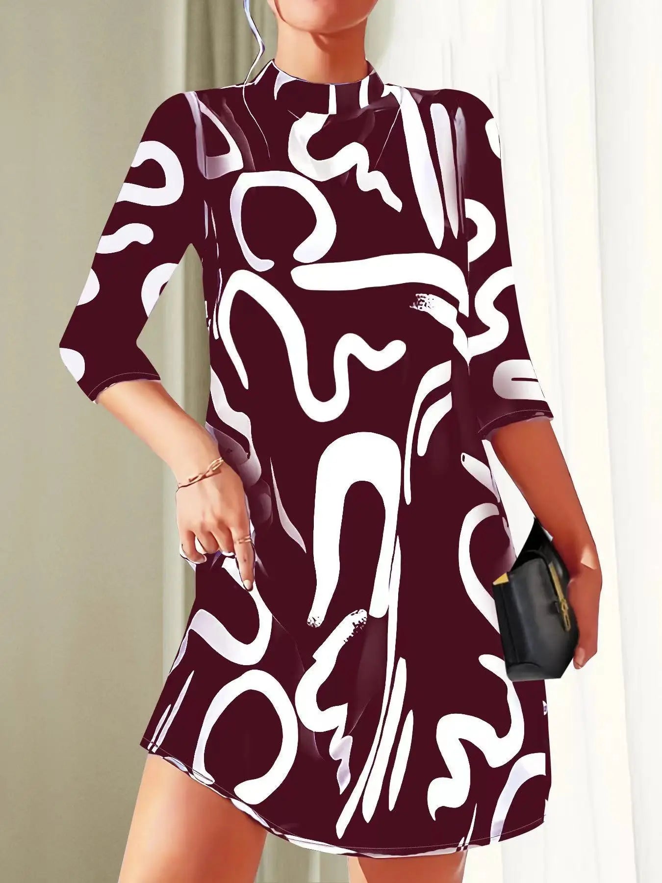 Chic Autumn Long Sleeve Print Mini Dress for Women - Image 10