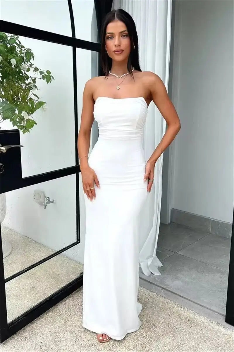 Strapless Lace-Up Maxi Dress for Women - Summer Party Outfit - Image 33