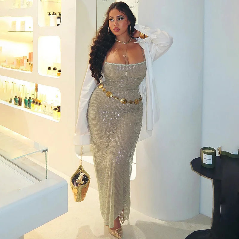 Sparkling Sleeveless Maxi Dress with Elegant Split for Parties - Image 32