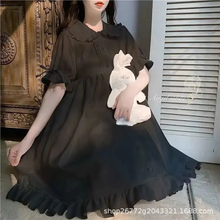 Women's Kawaii White Puff Sleeve Midi Dress - Image 11