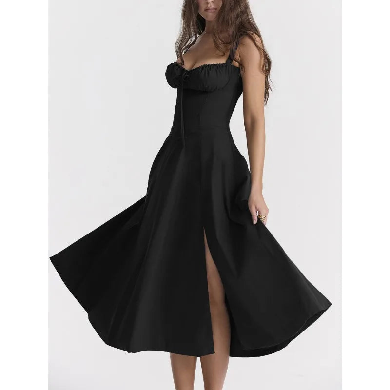 Elegant Summer Sling Dress with Pleated Hem and Slit - Image 27