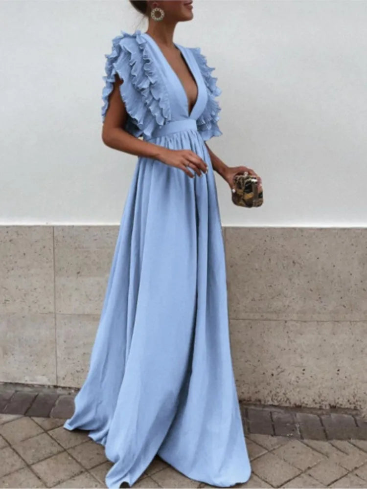 Elegant Deep V-Neck Backless Swing Dress for Parties - Image 4