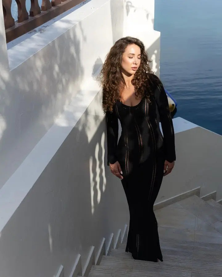 Elegant Knitted V-Neck Long Sleeve Dress for Women - Image 17