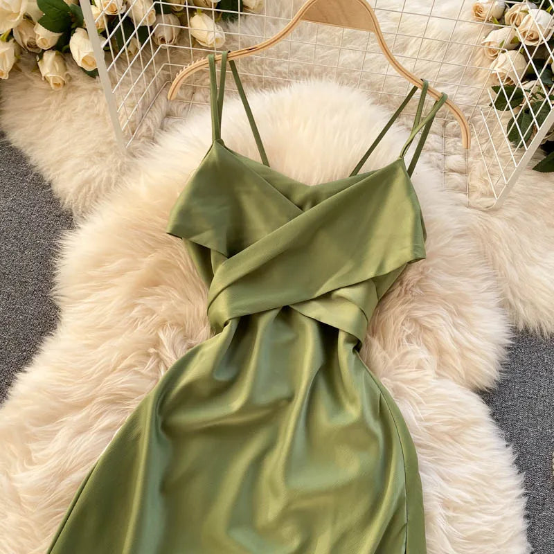 Elegant Backless Lace-up A-line Summer Slip Dress - Image 35