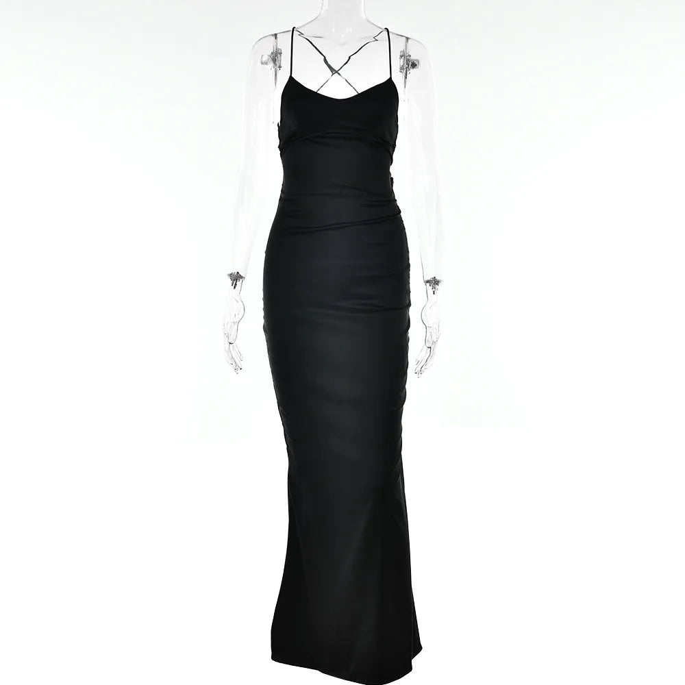 Elegant Backless Satin Spaghetti Strap Evening Dress - Pink - Image 22