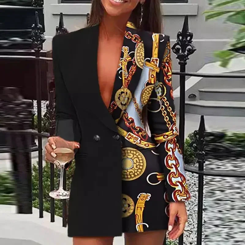 Chic Sequin Patchwork Blazer Dress for Women - Image 5
