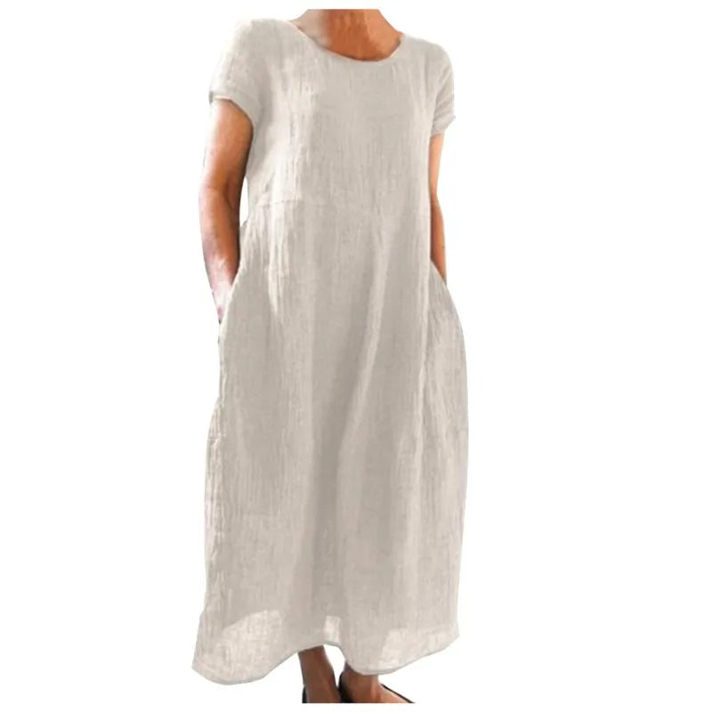 Casual Loose Short Sleeve O-Neck Long Dress for Women - Image 3
