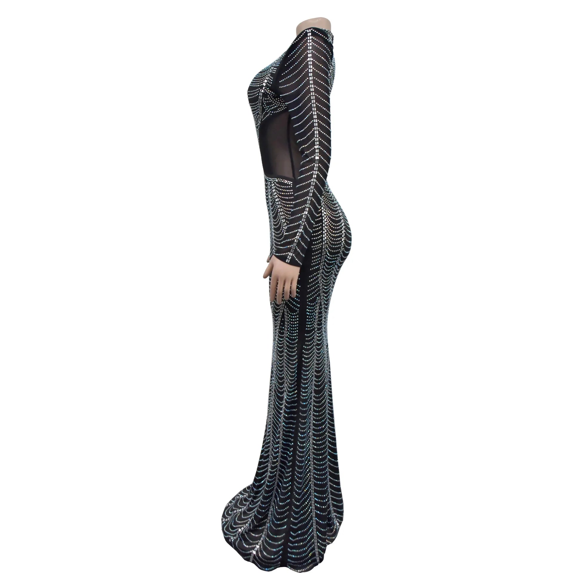 Elegant Long Sleeve Black Mesh Dress for Women - Image 17