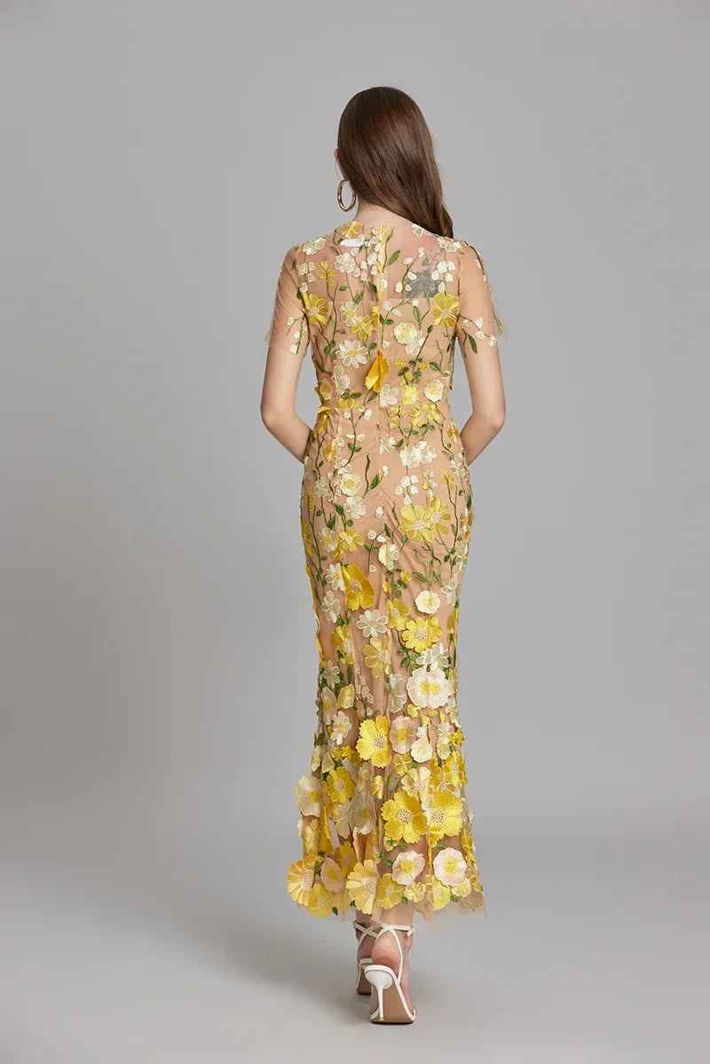 Embroidered 3D Flower Mesh Waist Bag & Dress Collection - Image 3