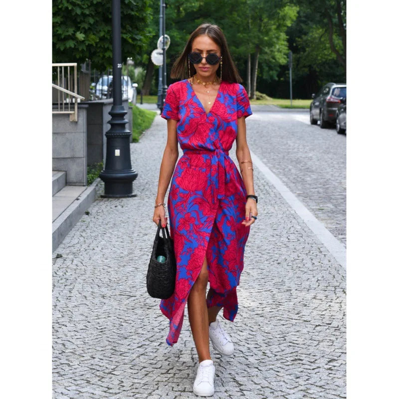 Floral Print V Neck Lace-Up Summer Dress for Women - Image 13