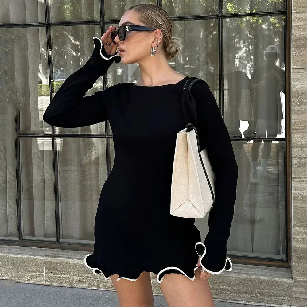 Black Ruffle High Waist Mini Dress for Women - Image 3
