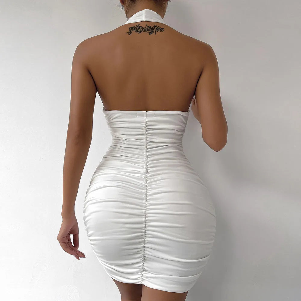 Sexy Ruffle V Neck Halter Mini Dress for Parties - Image 6
