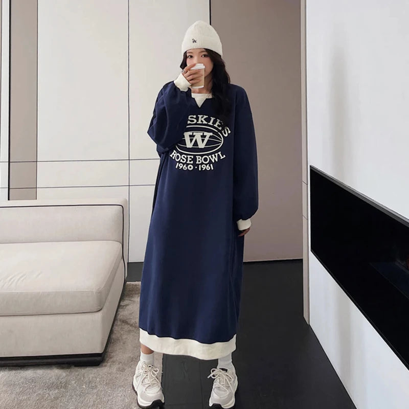 Trendy Patchwork Midi Dress for Casual Autumn Style