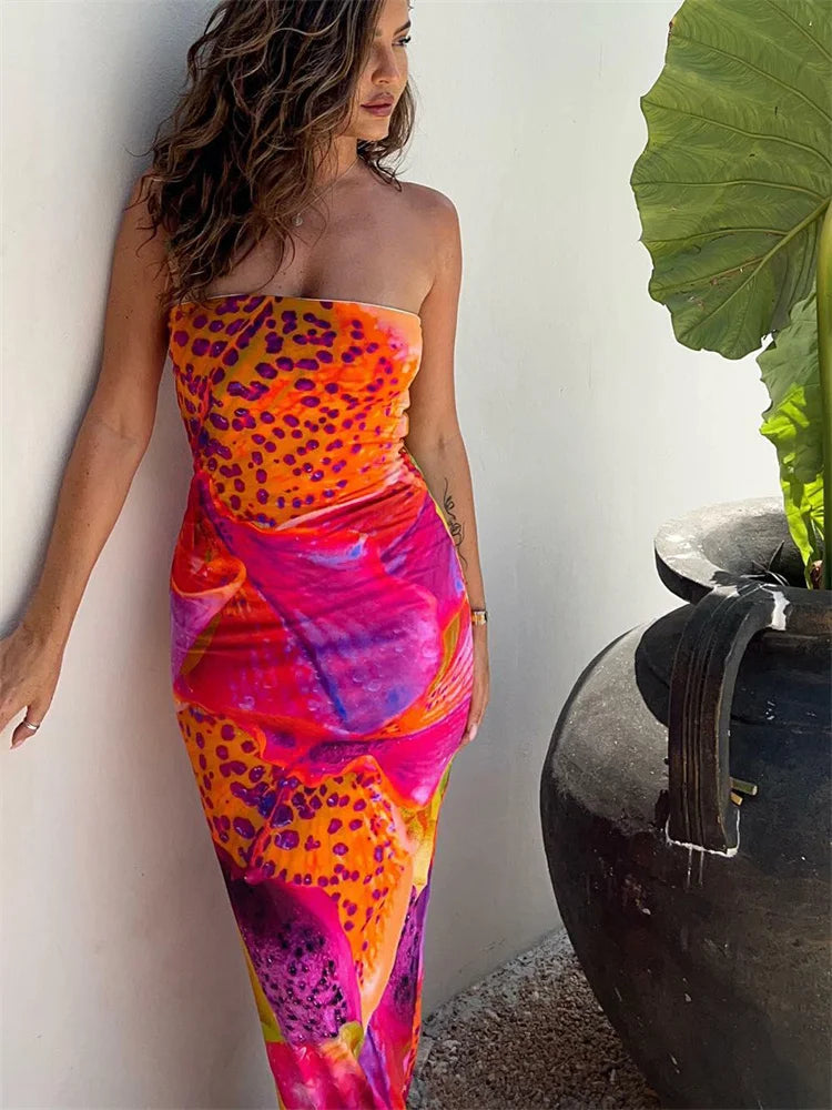 Floral Print Strapless Summer Dress for Women - Image 4