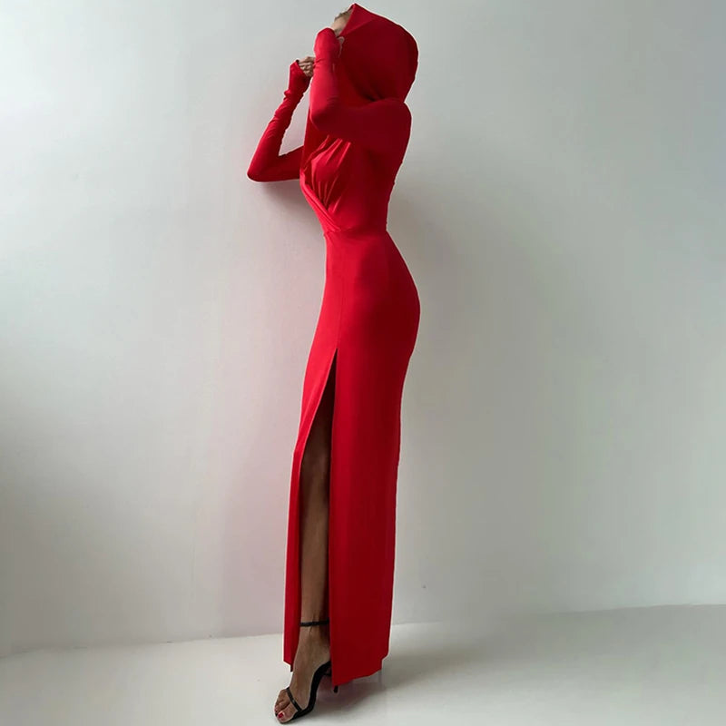 Women's Deep V Neck Hooded Long Sleeve Party Dress - Image 13