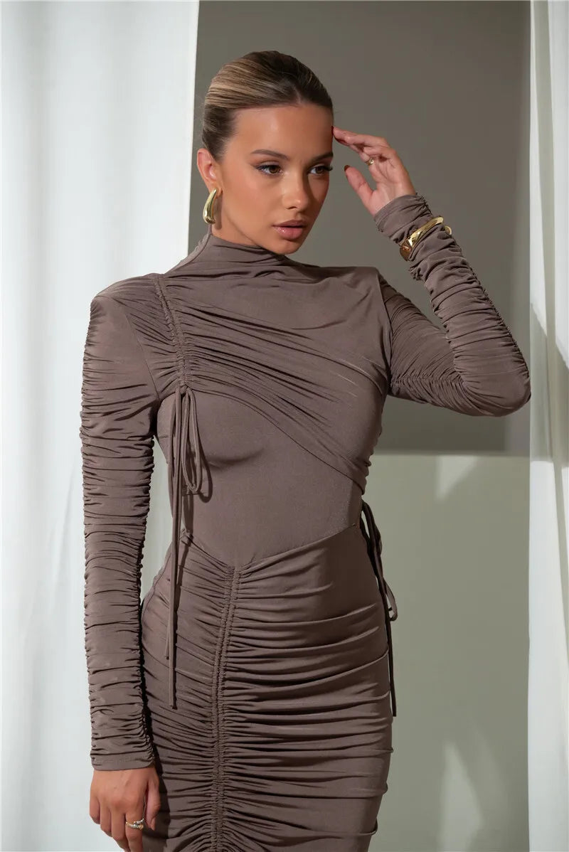 Elegant Long Sleeve Ruched Maxi Dress for Women - Image 12