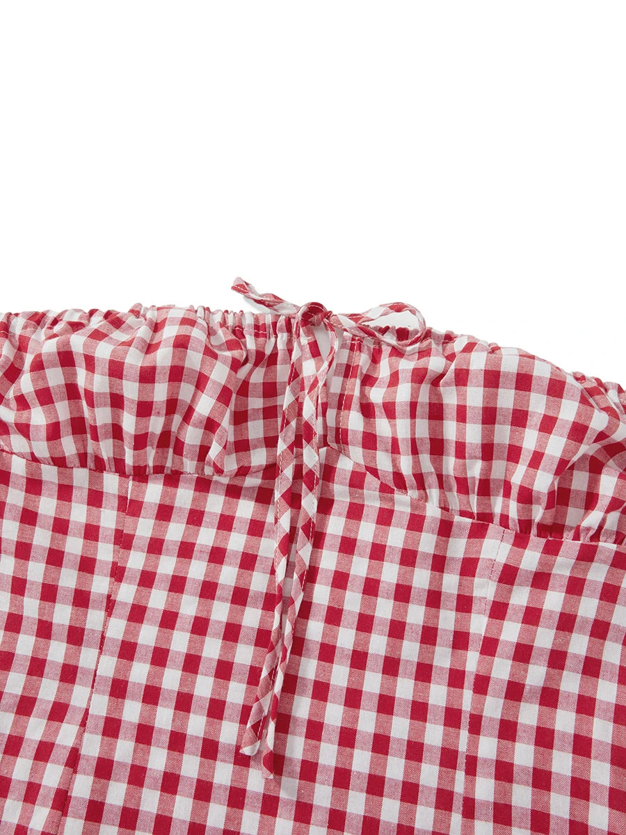 Chic Red Gingham Strapless Mini Dress - Summer Style - Image 14