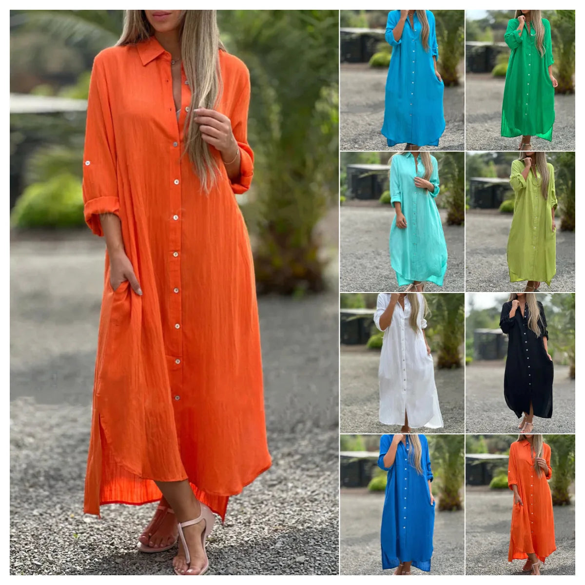 Casual Long-Sleeved Cotton Linen Dress for Women - Image 3
