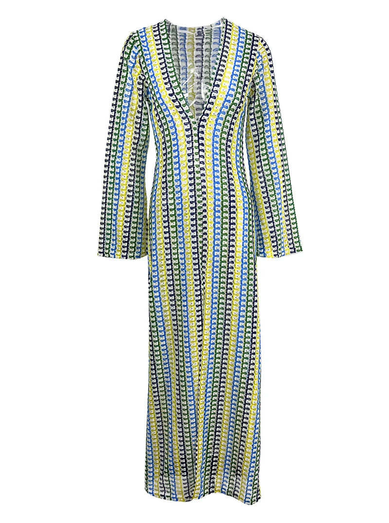 Elegant Deep V Neck Bohemian Maxi Dress for Women - Image 9