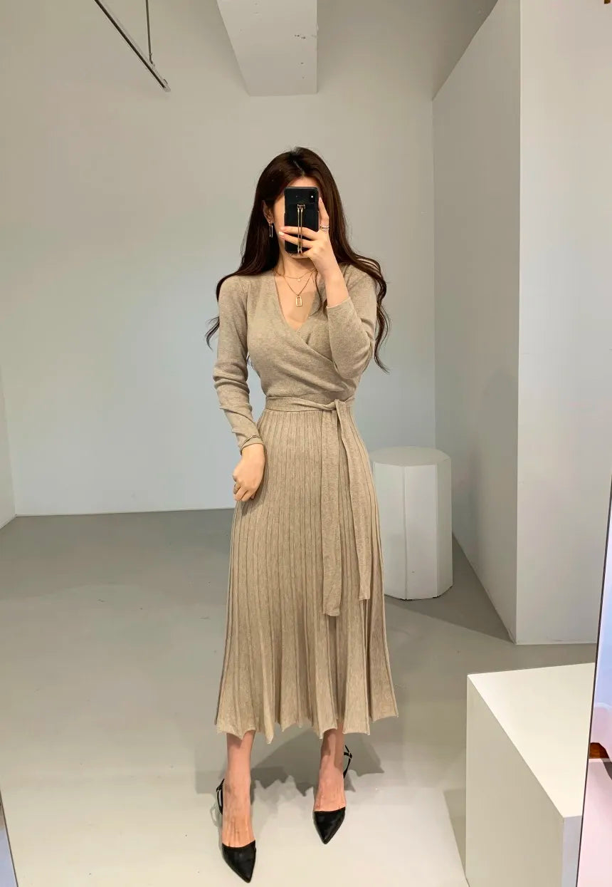Chic Long Sleeve Stretchy Knitted Bodycon Dress for Women - Image 43