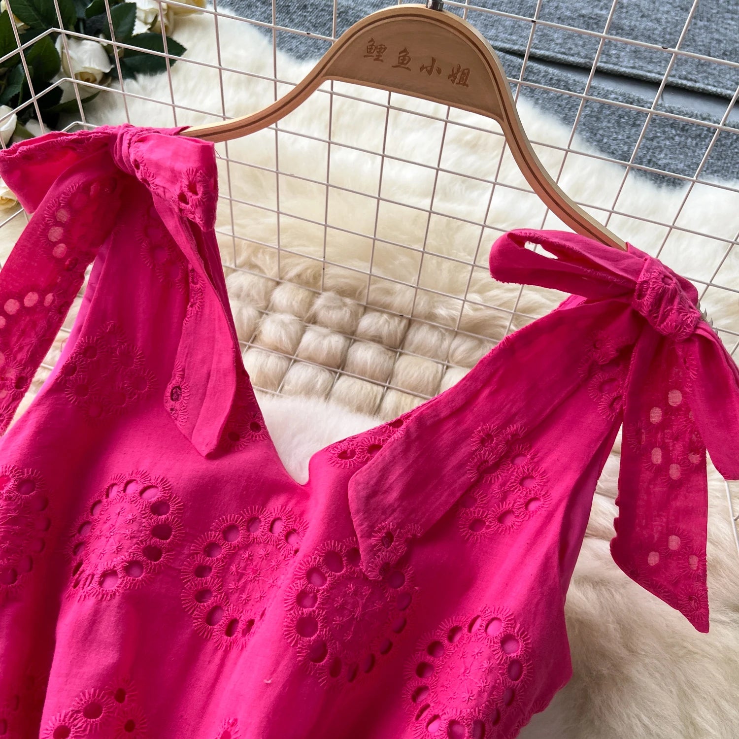 Chic A-Line Summer Slip Dress with Embroidery Bow - Image 15