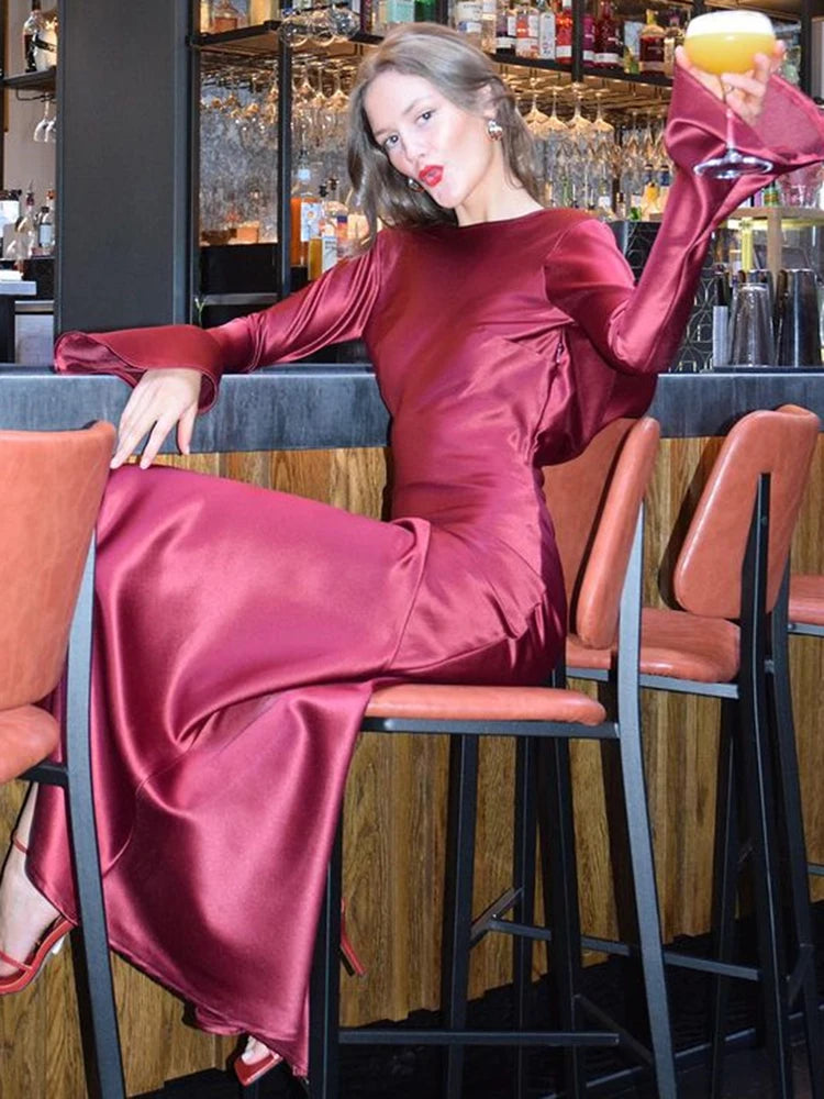 Elegant Satin Christmas Evening Dress for Women - Image 29