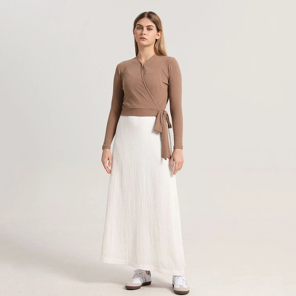 Casual Women's Ribbed Cotton Wrap Tee in 4 Colors - Image 8