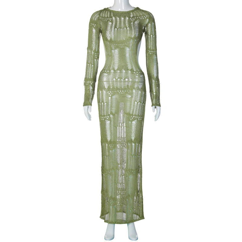 Chic Backless Knitted Maxi Dress for Fall Vacations - Image 9