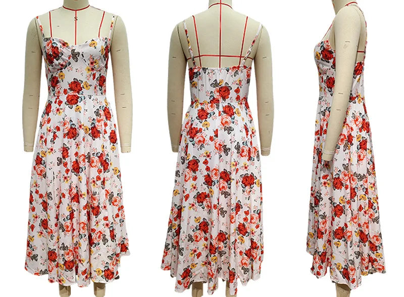 Elegant Floral Spaghetti Strap Backless Party Dress - Image 16