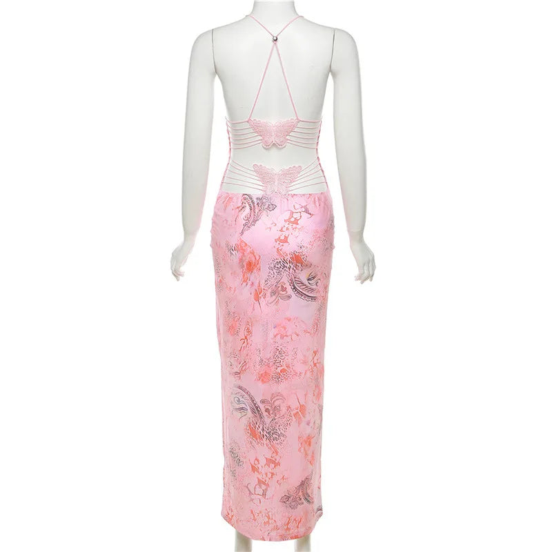 Elegant Backless Butterfly Print Evening Dress for Women - Image 30