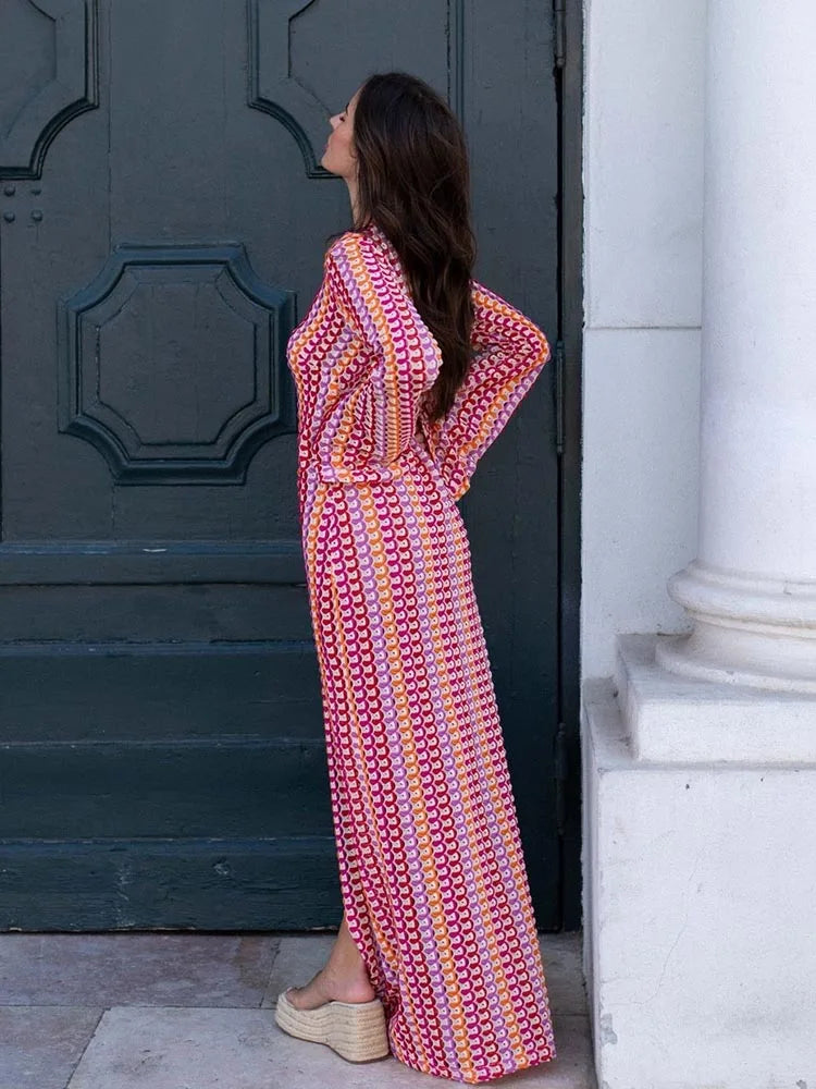 Elegant Deep V Neck Bohemian Maxi Dress for Women - Image 8