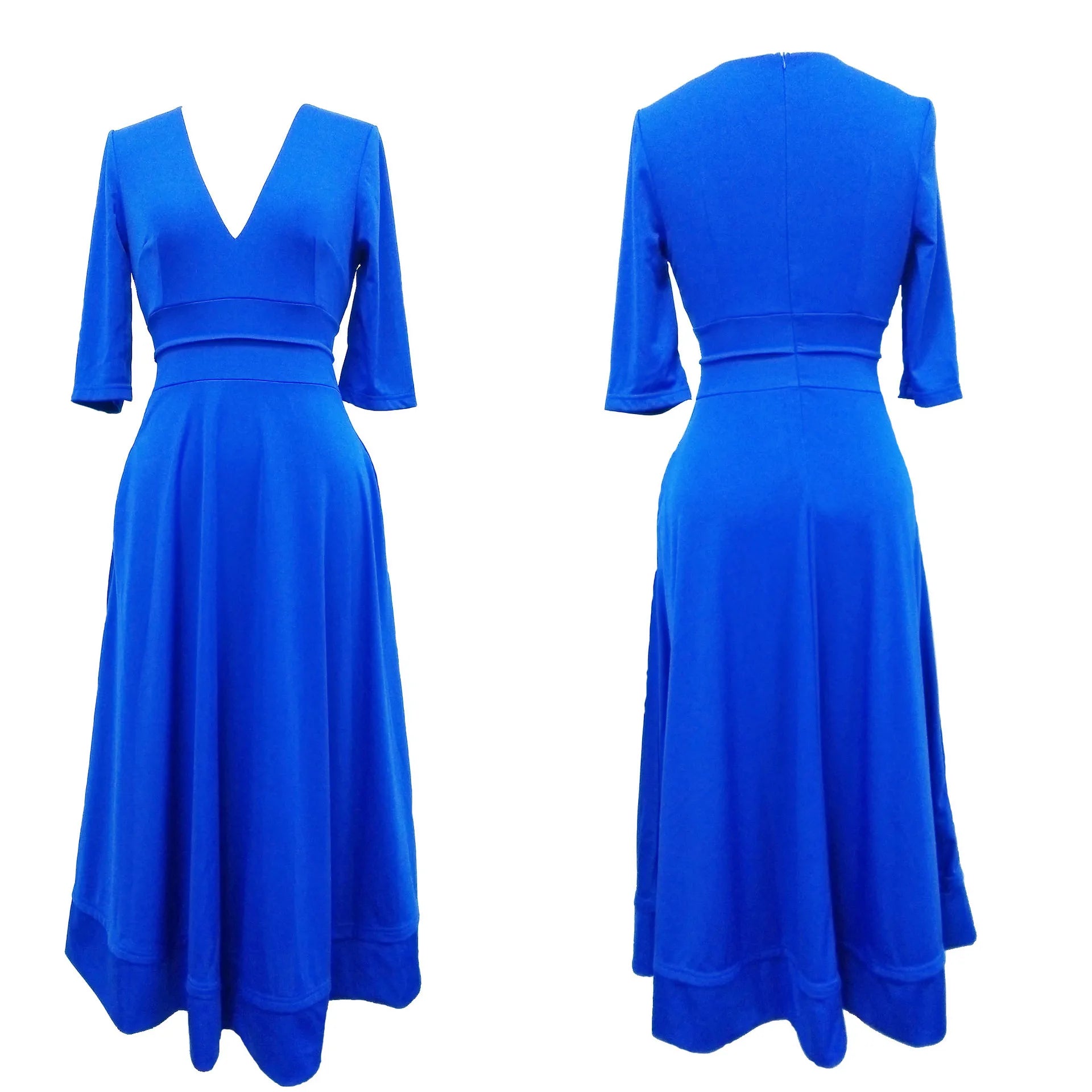 Elegant Solid Color A-line Evening Dress with Deep V-neck - Image 11