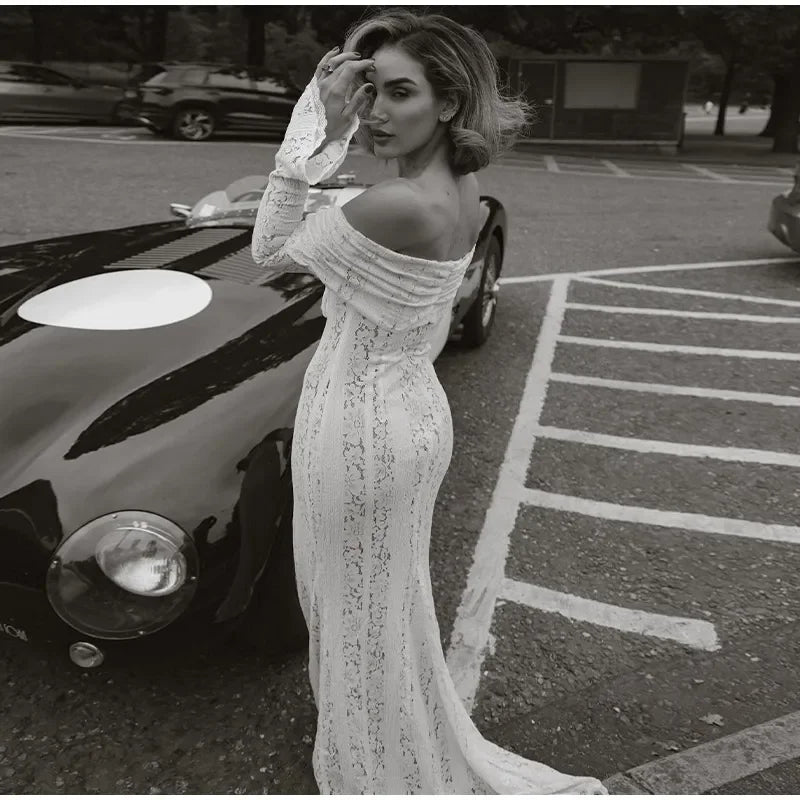 Elegant Off Shoulder Lace Maxi Dress for Women - Image 32