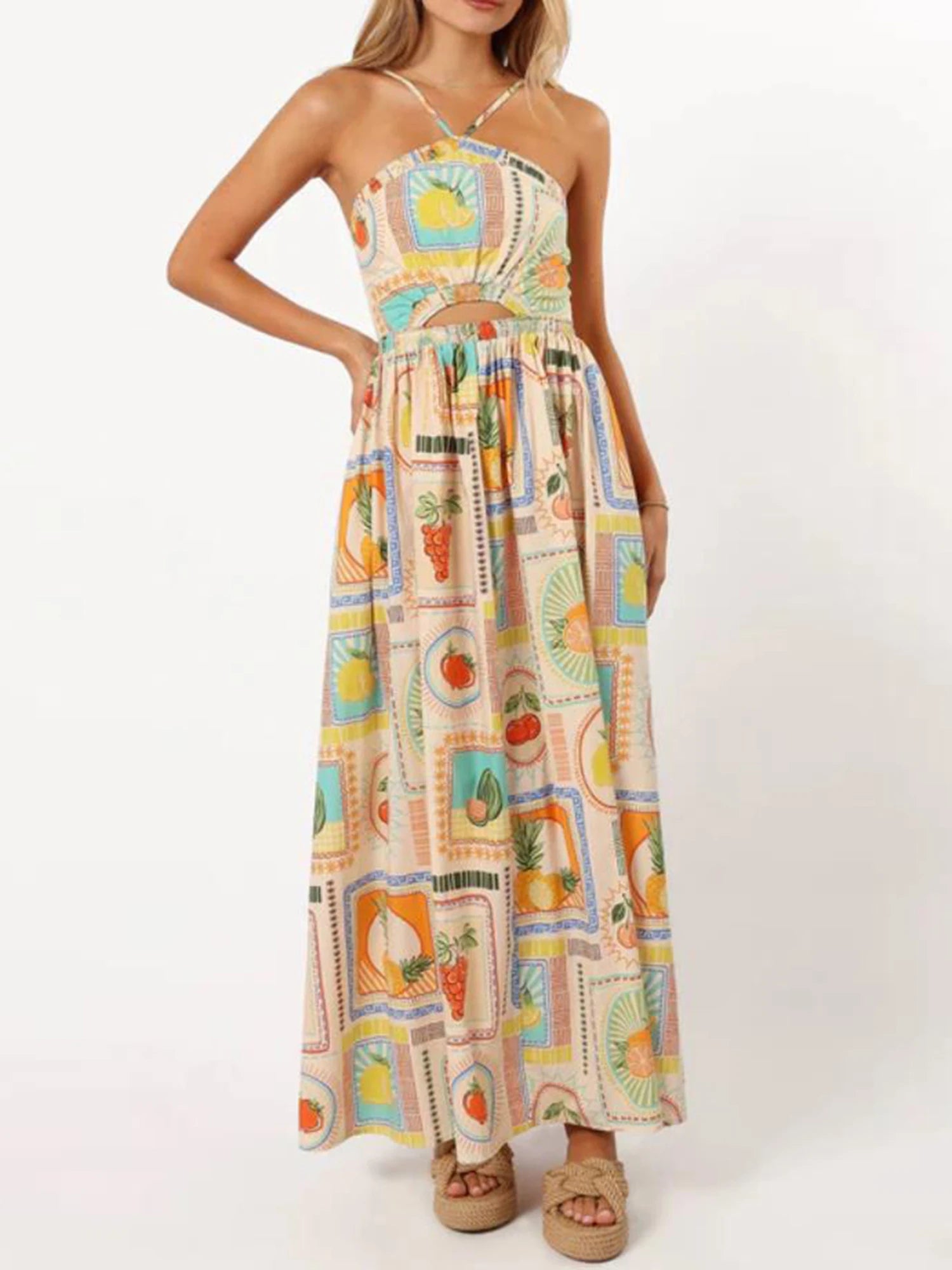 Floral Print Spaghetti Strap A-Line Summer Dress - Image 11