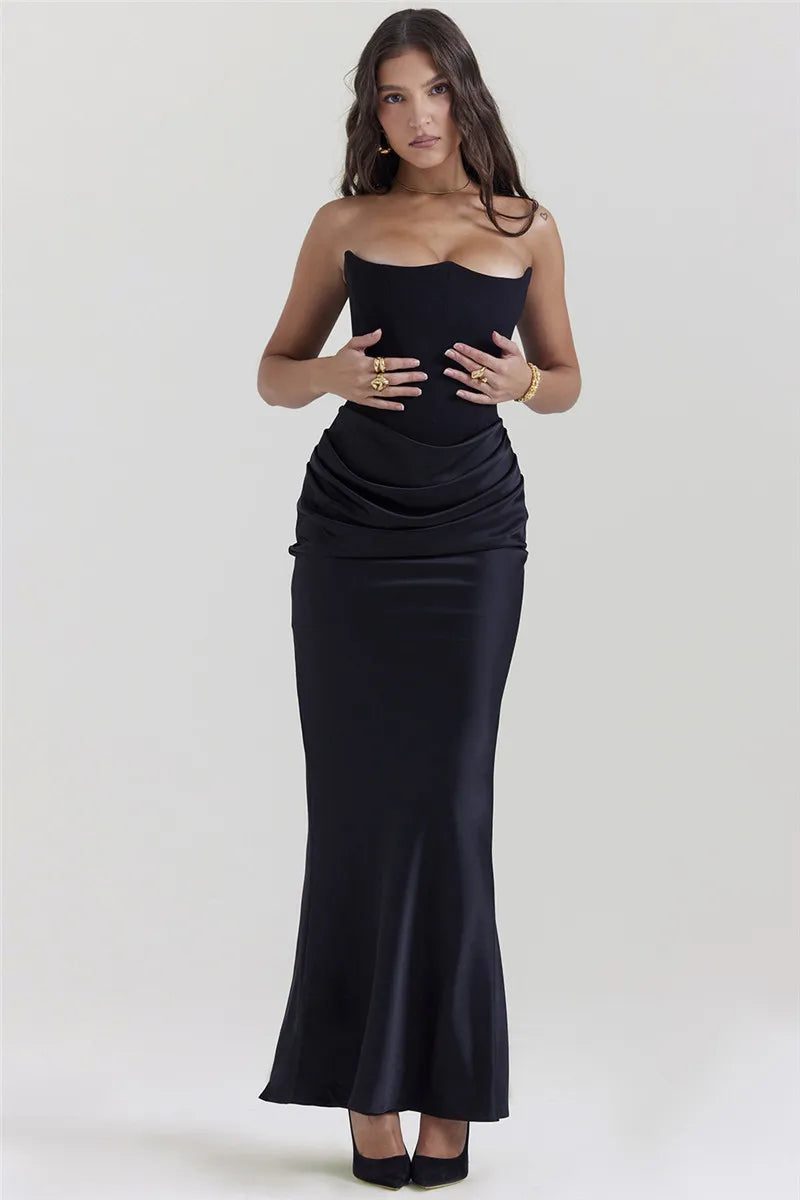 Elegant Black Strapless Bodycon Maxi Dress for Women - Image 22