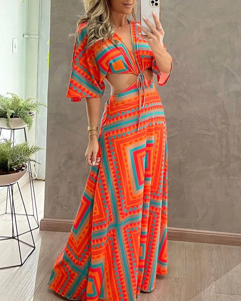 Elegant Allover Print Maxi Dress with High Slit - Image 10