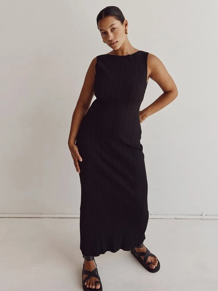 Women's Sleeveless Striped Cotton Party Dress - Casual Chic - Image 7