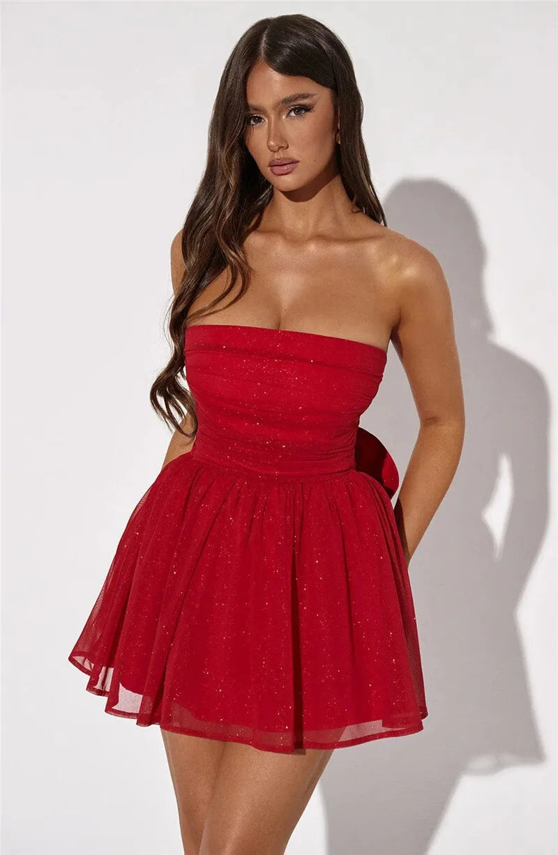 Sparkly Backless Mini Dress with Bow - Elegant Party Wear - Image 18