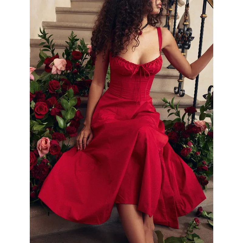 Elegant Summer Sling Dress with Pleated Hem and Slit - Image 12