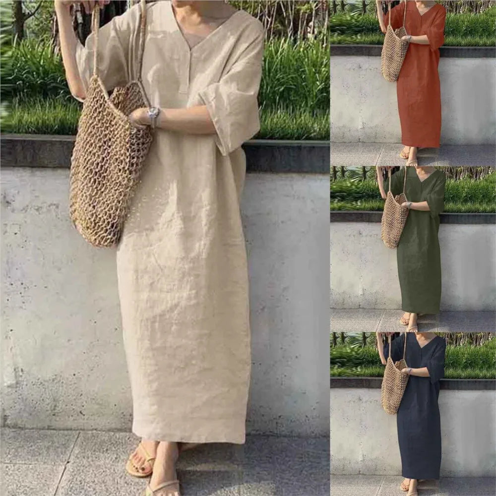 Elegant Short Sleeve V-Neck Casual Summer Dress for Women - Image 8