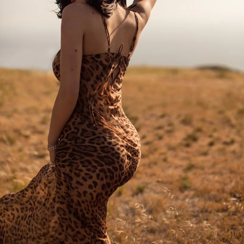 Elegant Sheer Leopard Maxi Dress for Summer Beach Days - Image 10
