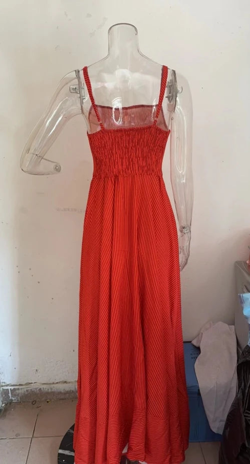 Summer Sleeveless Stripe Midi Dress with Pleated Skirt - Image 11