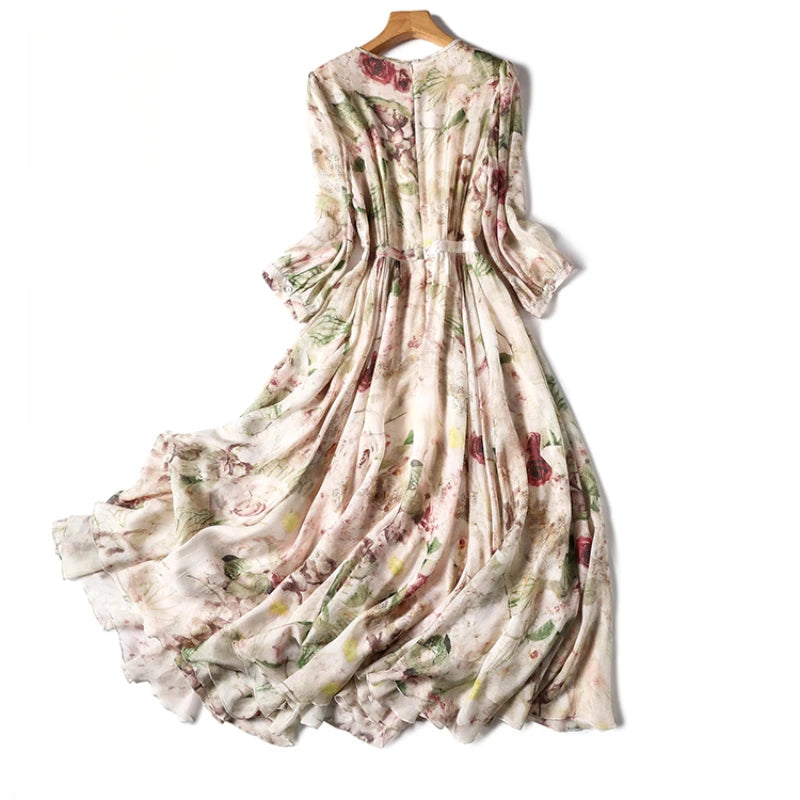 Floral Satin Short Sleeve Loose Summer Dress for Women - Image 5