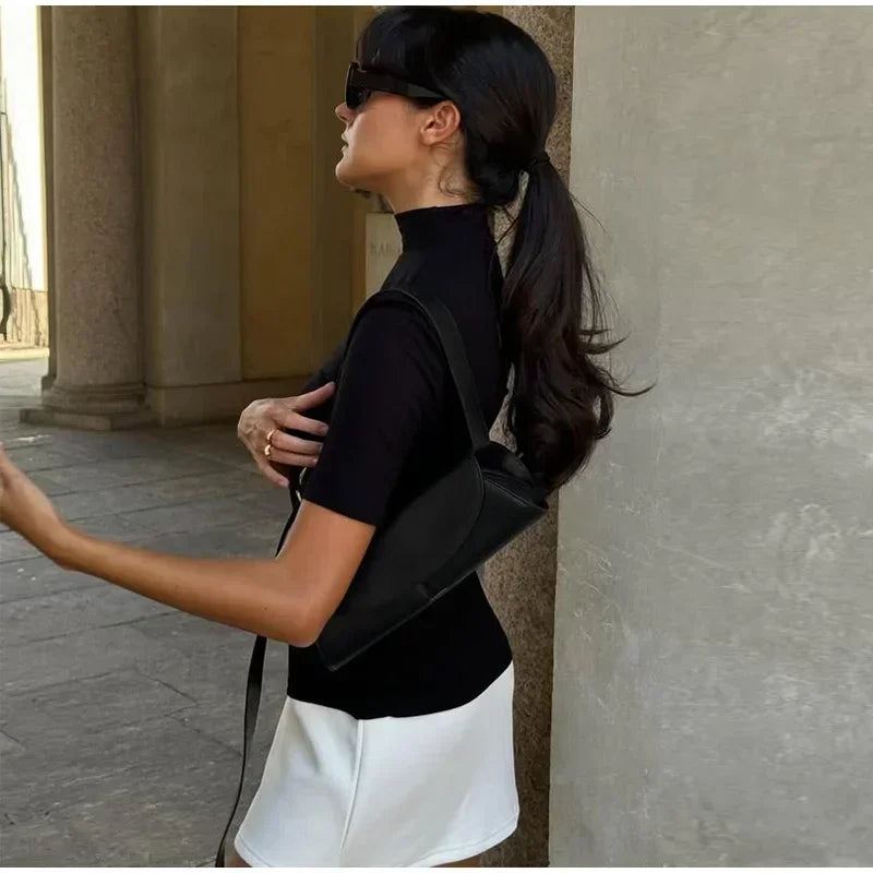 Elegant Contrast Turtleneck Mini Dress for Women - Image 15