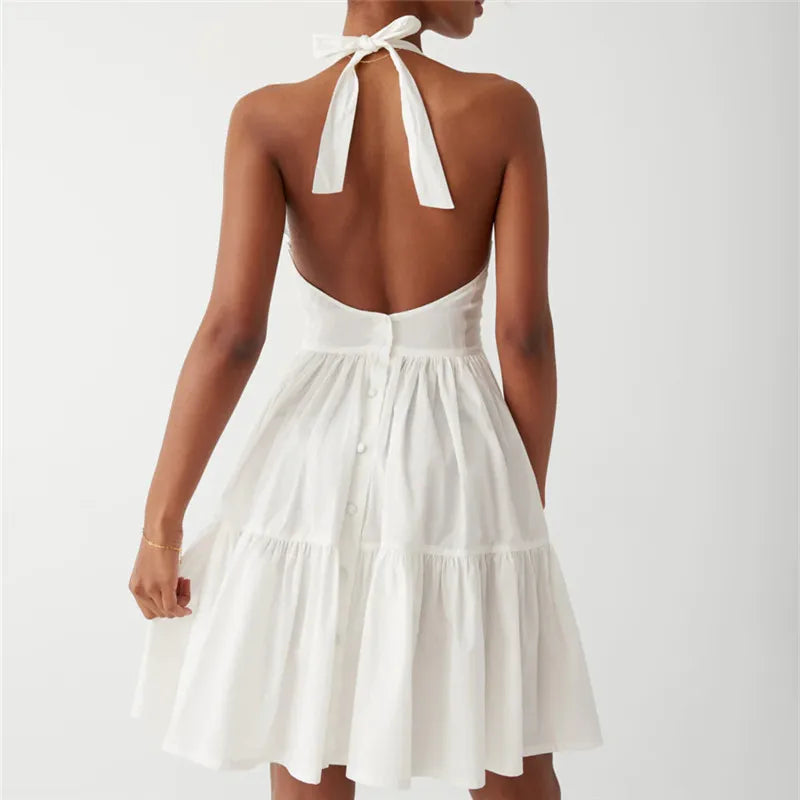 Vintage Striped Backless A-Line Halter Dress for Parties - Image 11