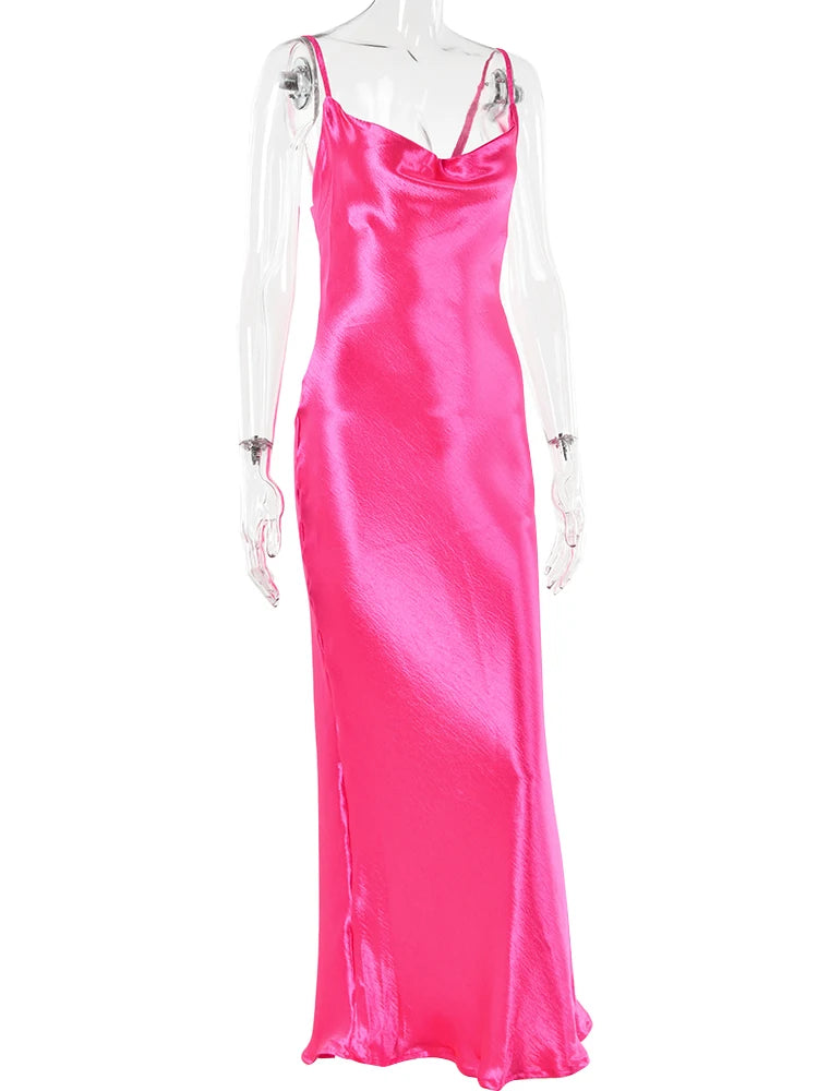 Elegant Backless Satin Spaghetti Strap Summer Dress for Parties - Image 30