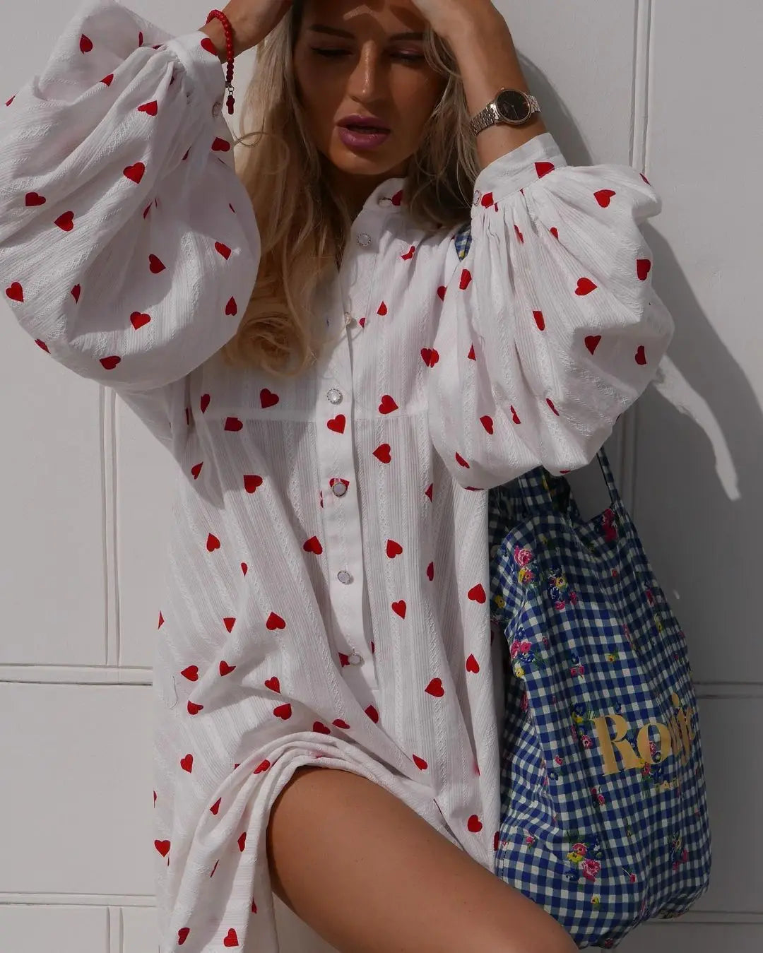Women's Vintage A-Line Heart Print Cotton Summer Dress - Image 25