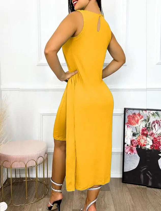Stylish Women's Summer Keyhole Neck Cutout Asymmetrical Dress - Image 10
