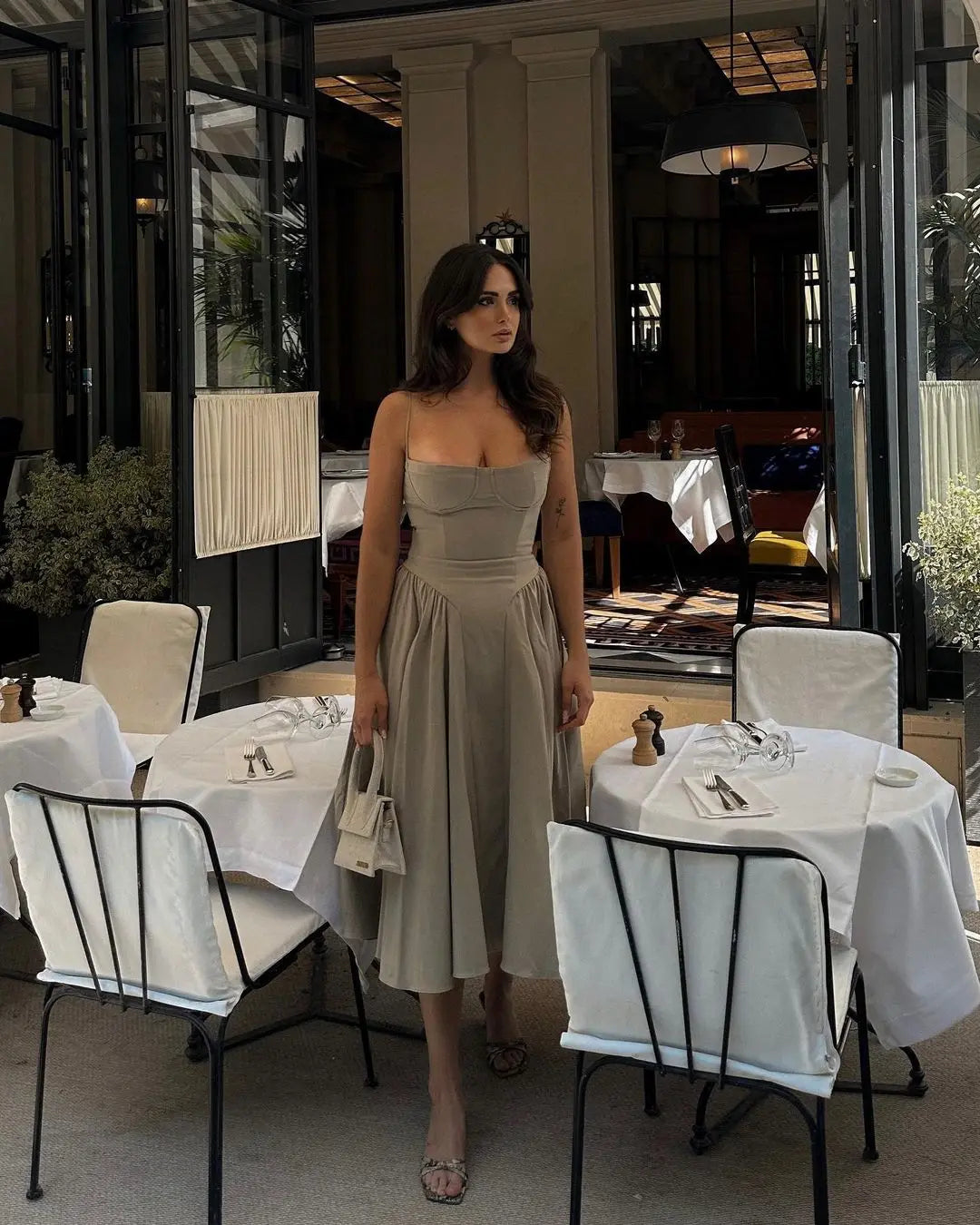 Elegant Sleeveless Midi Dress with Frill Hem & Corset - Image 54